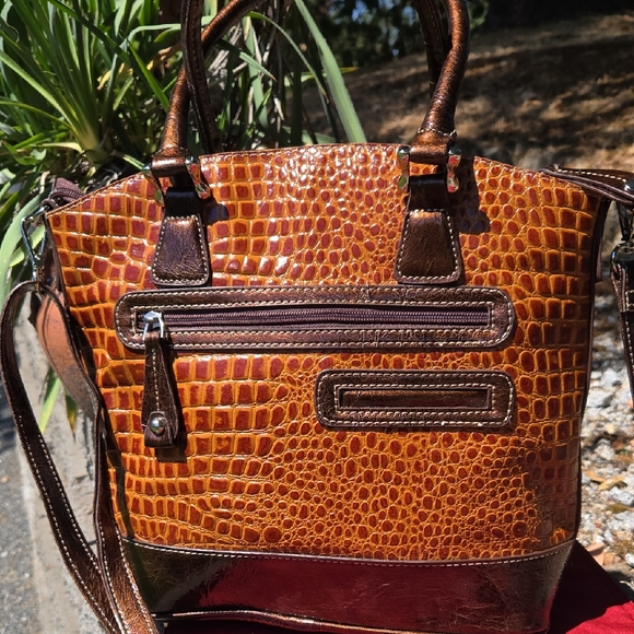 Madi Claire Handbags - Madi Claire Vintage Croc Embossed Leather Satchel with Crossbody Strap (BIN 001)